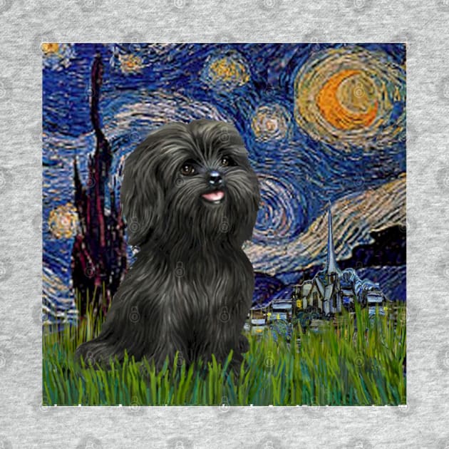 Starry Night (Van Gogh) Famous Art Adapted to include a Black Shih Tzu by Dogs Galore and More